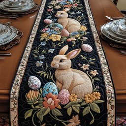 Bunny with Eggs on Dark Floral Table Runner - Made to Order TABLE928