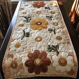 Brown and Cream Flowers on Ivory Table Runner - Made to Order TABLE928