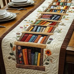 Bookshelf with Sunflowers on Cream Table Runner - Made to Order TABLE928