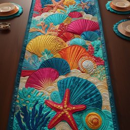 Bright Coral Fans with Red Starfish Table Runner - Made to Order TABLE928