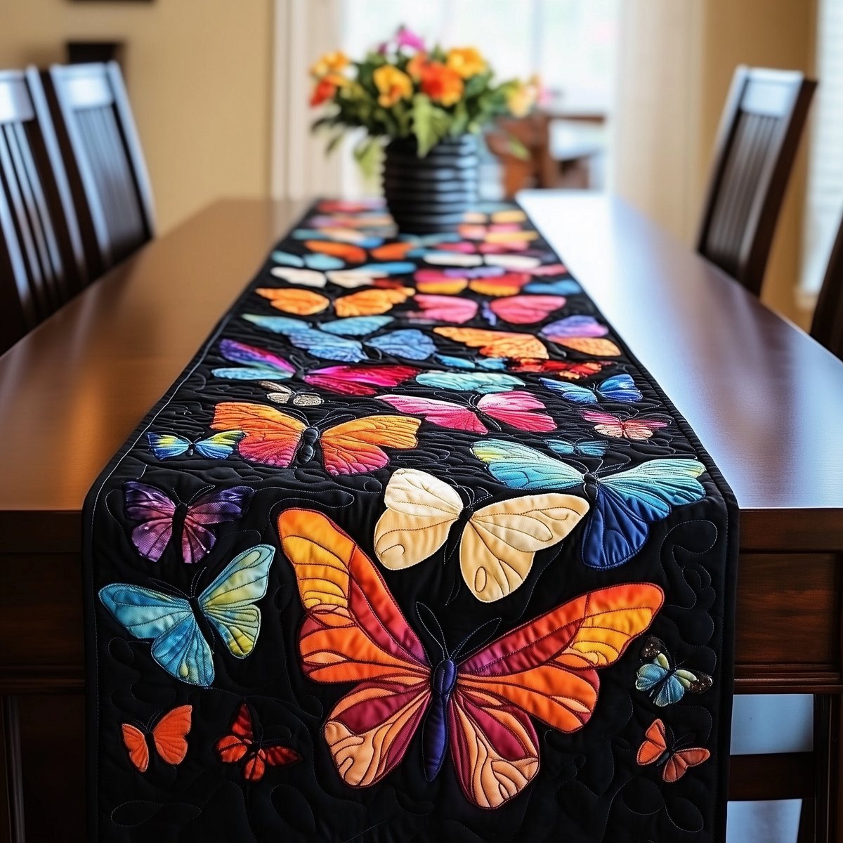 Bright Butterflies on Black Table Runner - Made to Order TABLE928
