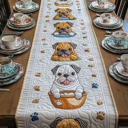 Bulldogs with Steaming Cups Table Runner - Made to Order TABLE928