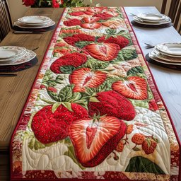Bright Strawberries with Red Trim Table Runner - Made to Order TABLE928