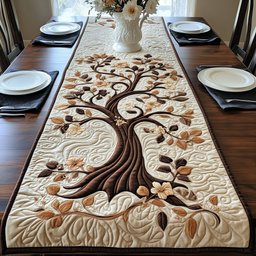 Brown Tree with Cream Blossoms Table Runner - Made to Order TABLE928