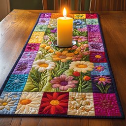 Bright Patchwork Flower Squares Table Runner - Made to Order TABLE928