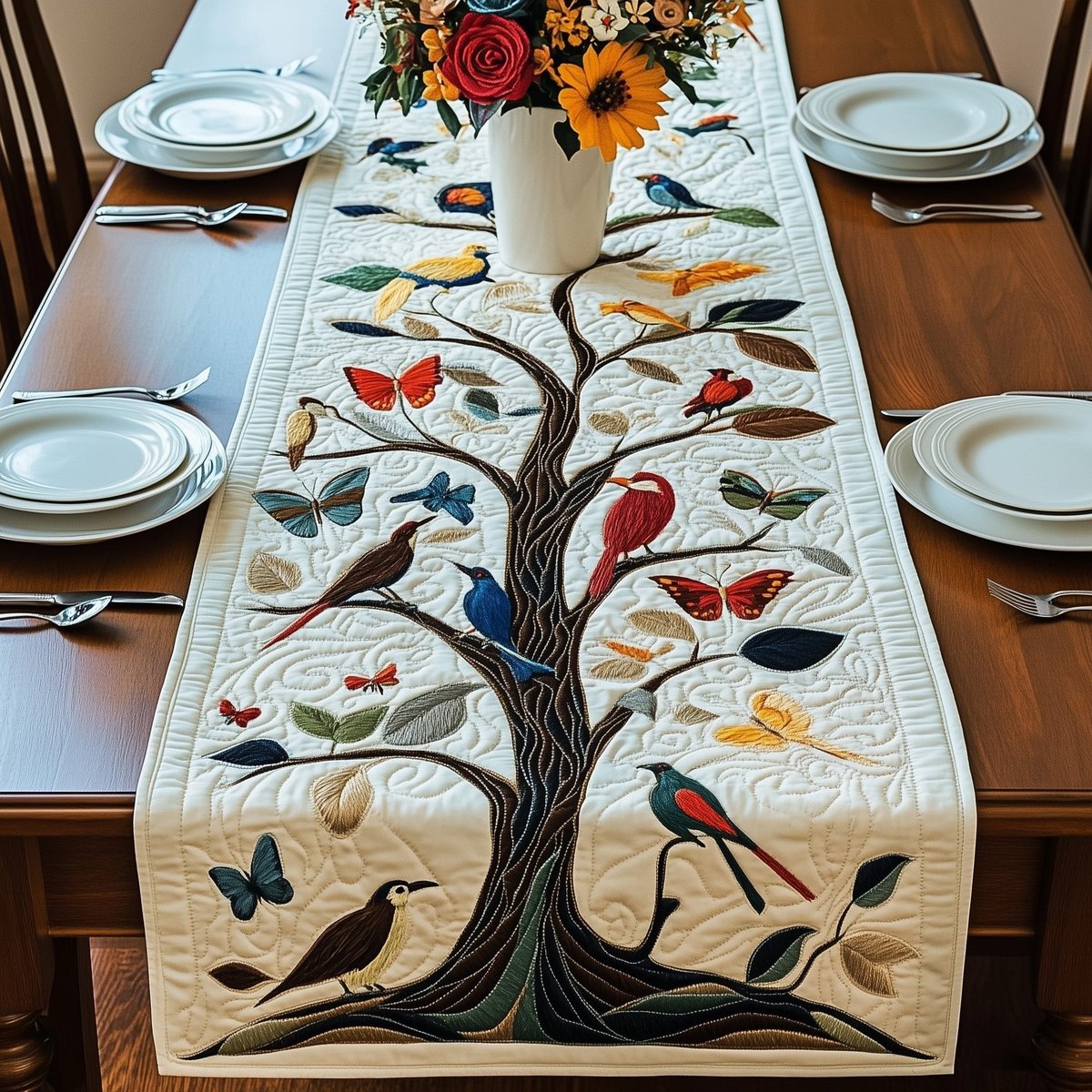 Broad Tree with Butterflies and Cardinals Table Runner - Made to Order TABLE928