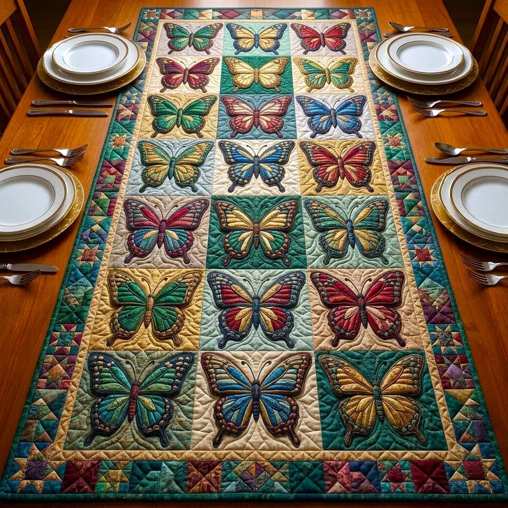 Butterfly Blocks in Colorful Grid Table Runner - Made to Order TABLE928
