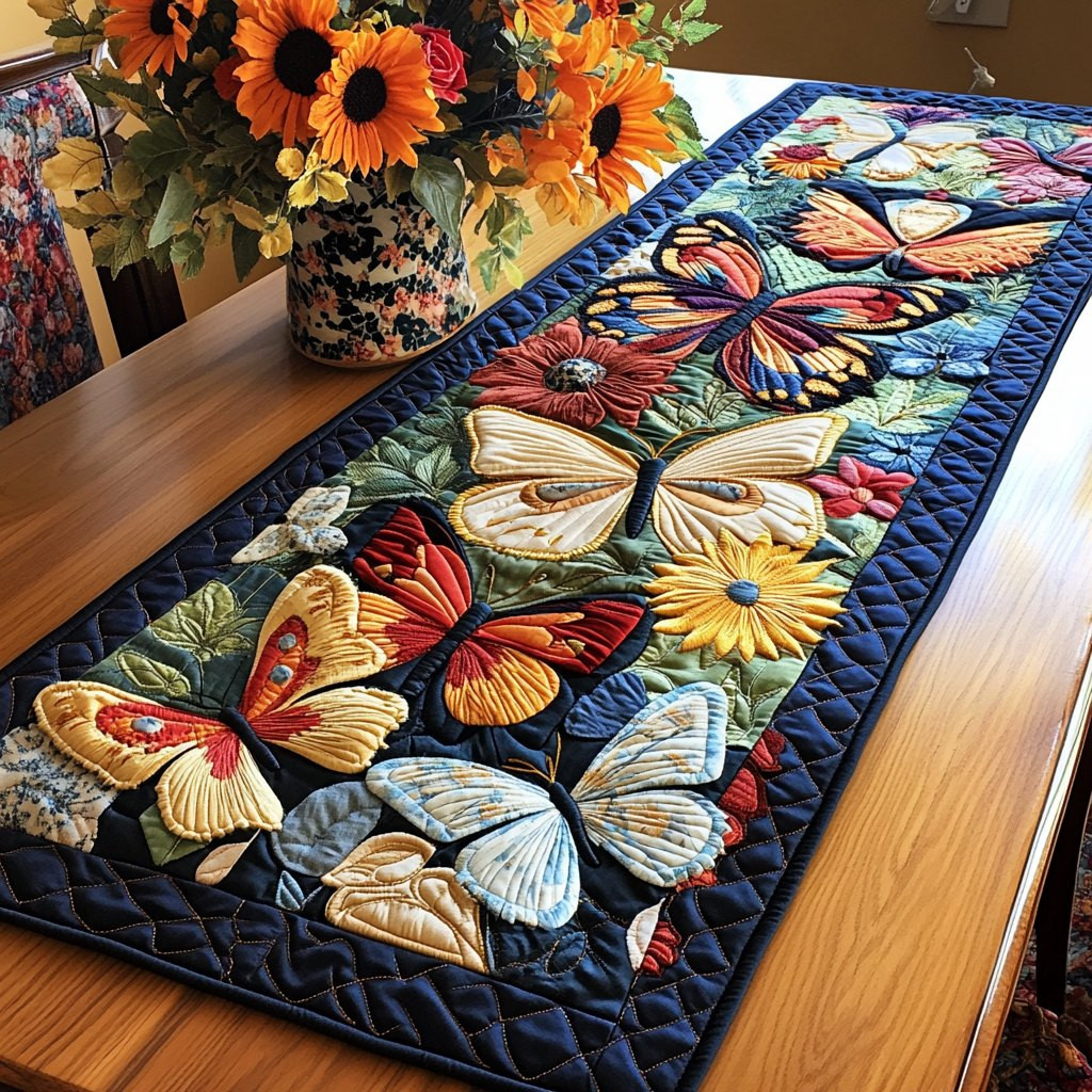 Butterflies on Navy Ground Table Runner - Made to Order TABLE928