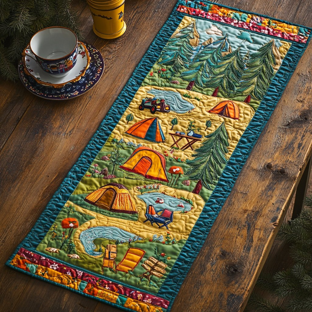 Bright Tents at the Campground Table Runner - Made to Order TABLE928
