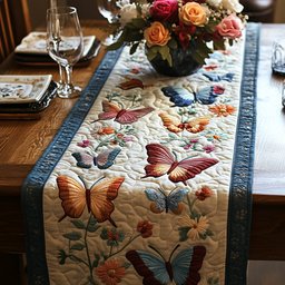 Butterfly Bloom Pastel Butterflies on Cream Table Runner - Made to Order TABLE928