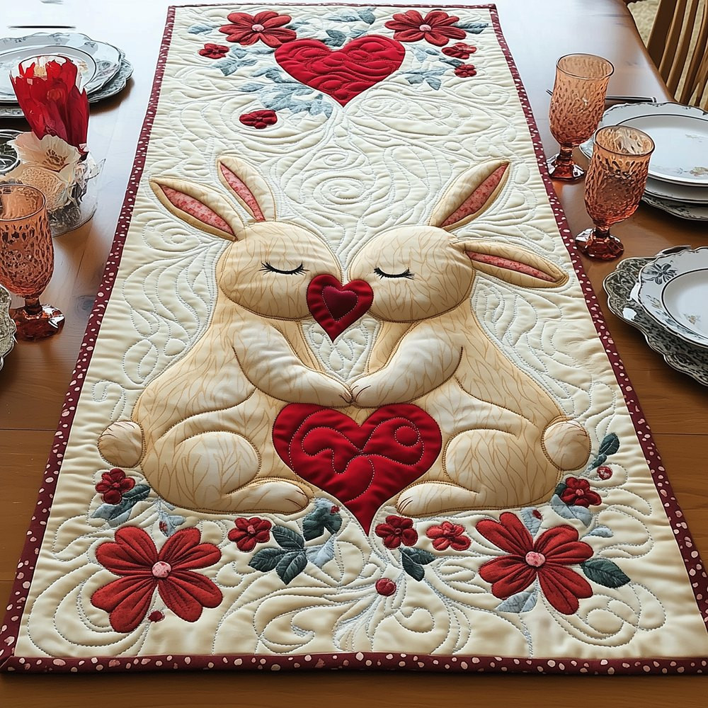 Bunnies Holding a Big Red Heart Table Runner - Made to Order TABLE928