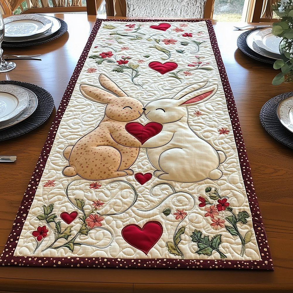 Bunny Couple Sharing a Red Heart Table Runner - Made to Order TABLE928