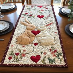 Bunny Couple Sharing a Red Heart Table Runner - Made to Order TABLE928