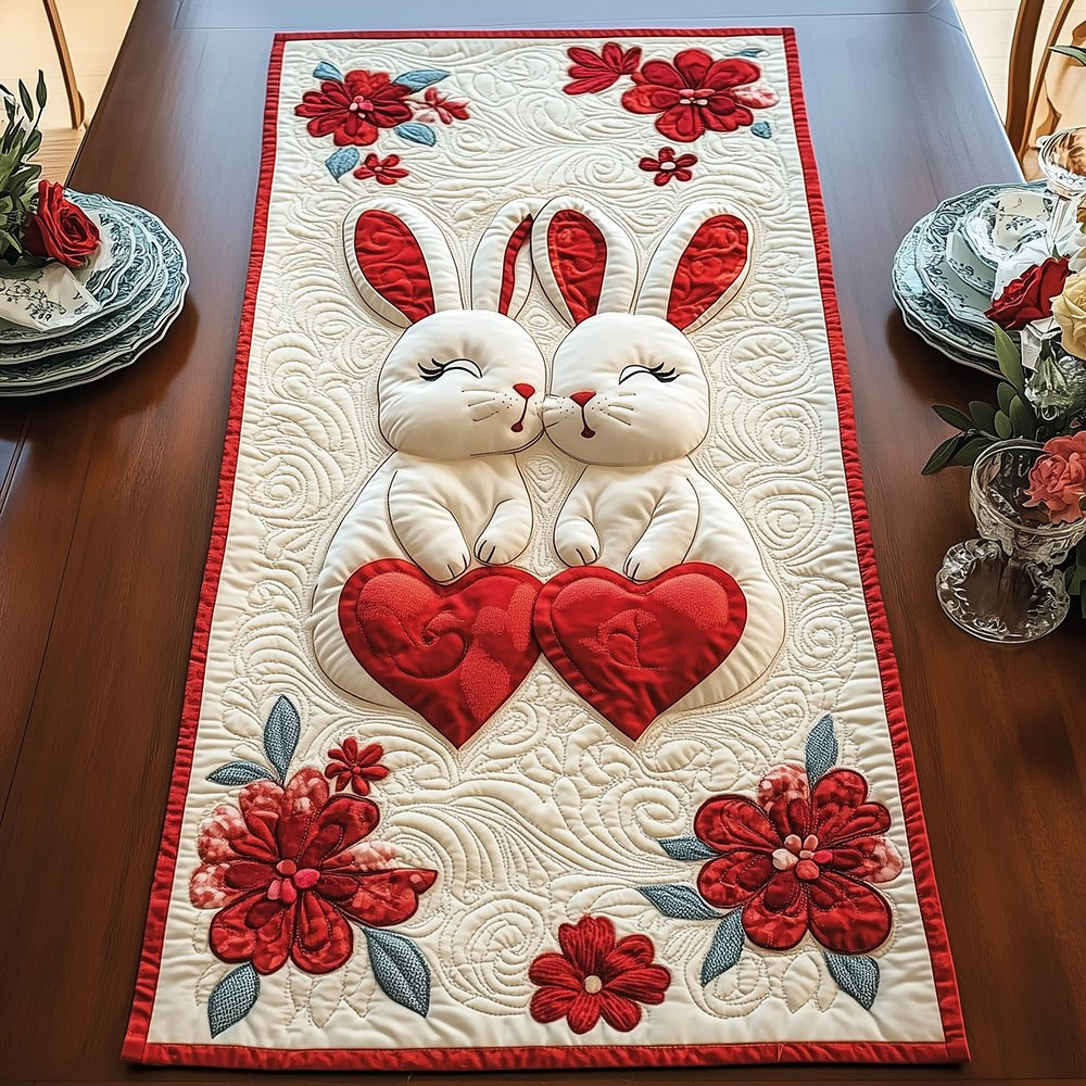 Bunny Duo with Red Blossoms Table Runner - Made to Order TABLE928