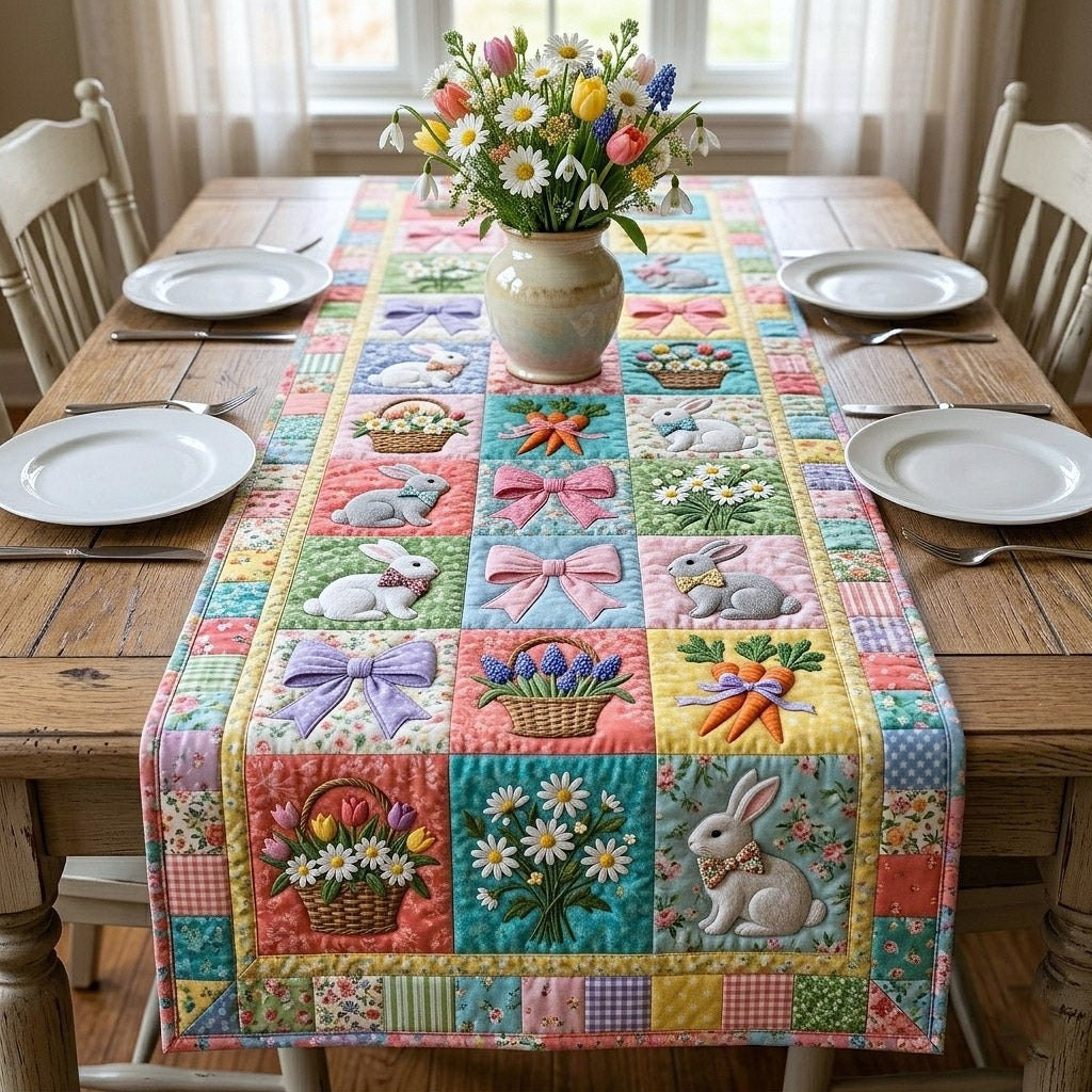 Bunny and Bow Patchwork Squares Table Runner - Made to Order TABLE928