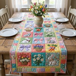 Bunny and Bow Patchwork Squares Table Runner - Made to Order TABLE928
