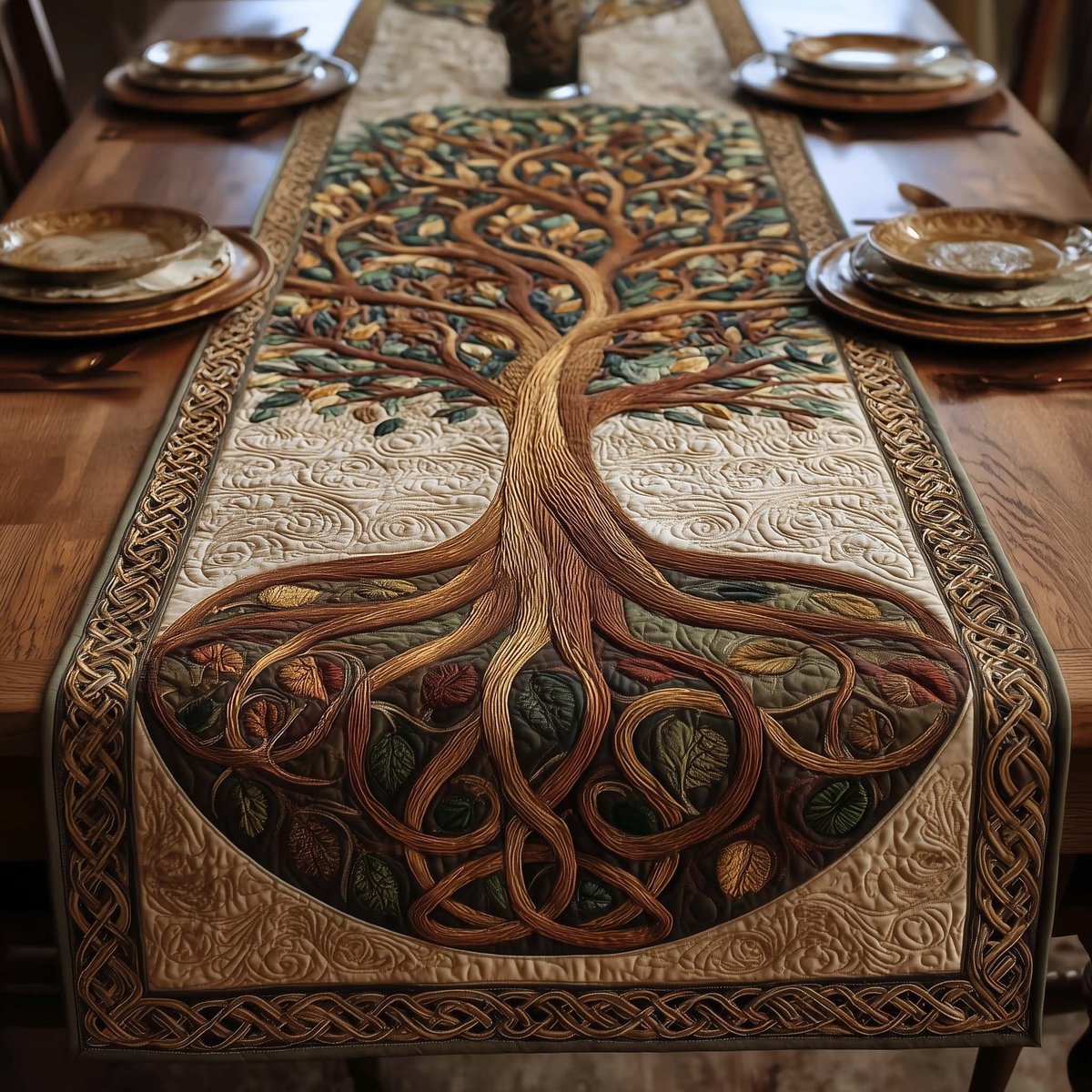 Brown Tree Circle of Roots Table Runner - Made to Order TABLE928