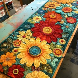 Bright Gerbera Daisies in Orange Table Runner - Made to Order TABLE928
