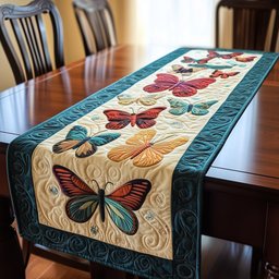 Butterfly Row with Teal Border Table Runner - Made to Order TABLE928