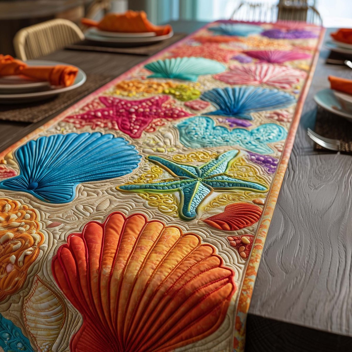 Bright Shells on Pink and Teal Table Runner - Made to Order TABLE928