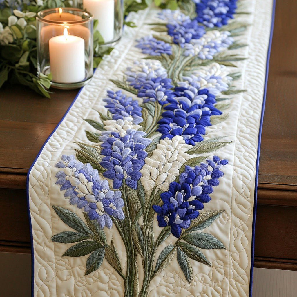 Bluebonnet Spikes on Cream Table Runner - Made to Order TABLE928