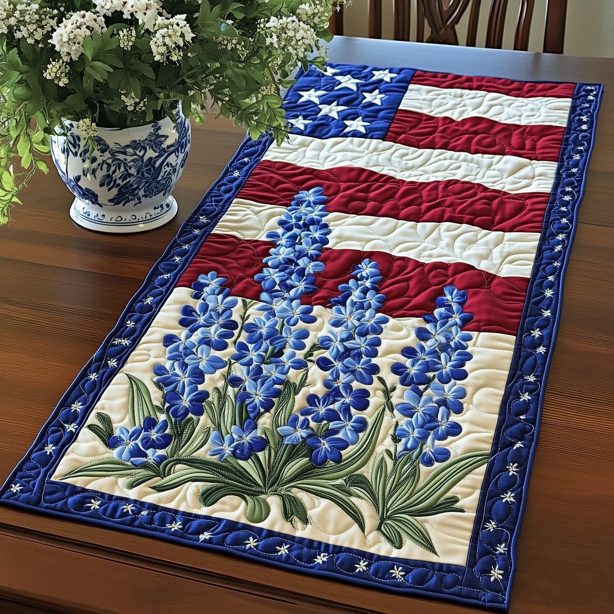 Bluebonnets on Flag Stripes Table Runner - Made to Order TABLE928