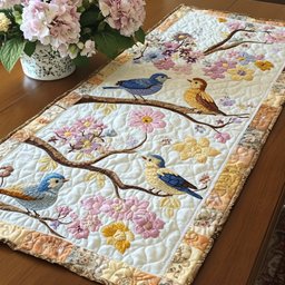 Bluebirds on Blossom Branches Table Runner - Made to Order TABLE928