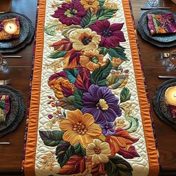 Bold Blooms with Orange Border Table Runner - Made to Order TABLE928