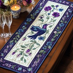 Bluebirds with Flowers on Cream Table Runner - Made to Order TABLE928