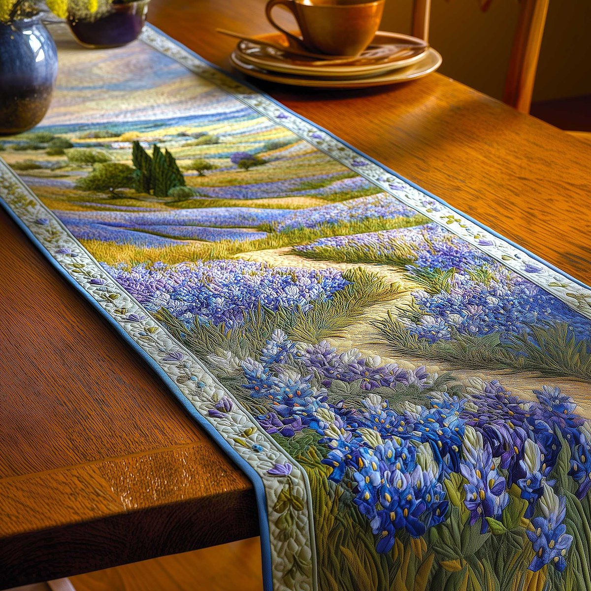 Bluebonnet Field Landscape Table Runner - Made to Order TABLE928