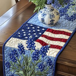 Bluebonnets with Stars and Stripes Table Runner - Made to Order TABLE928