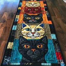 Bold Cat Faces on Patchwork Table Runner - Made to Order TABLE928