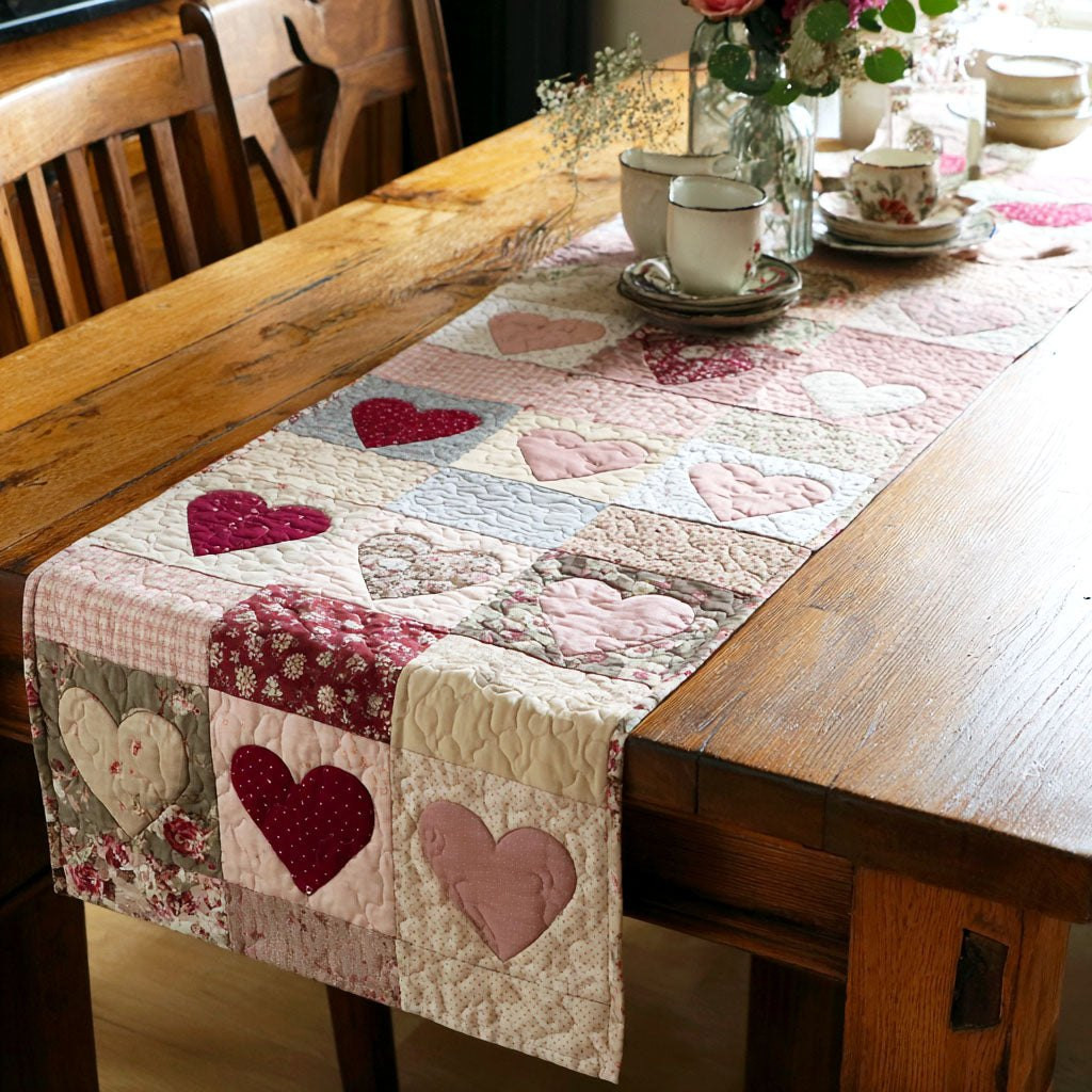 Blush Patch Hearts Table Runner - Made to Order TABLE928