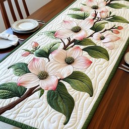 Blush Dogwood Flowers Close Up Table Runner - Made to Order TABLE928
