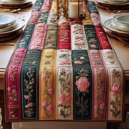 Book Spines with Pink Roses Table Runner - Made to Order TABLE928