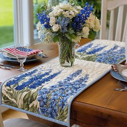 Bluebonnets on Blue Stripe Table Runner - Made to Order TABLE928