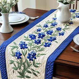 Bluebonnets with Braided Blue Border Table Runner - Made to Order TABLE928