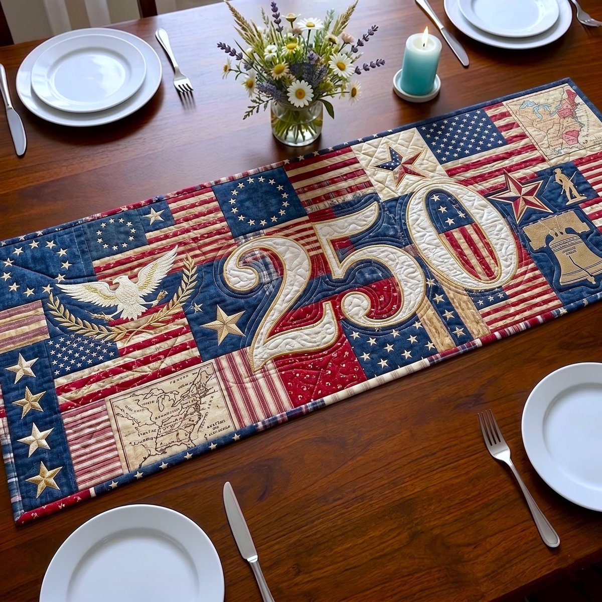 Bold 250 with Flag Blocks Table Runner - Made to Order TABLE928