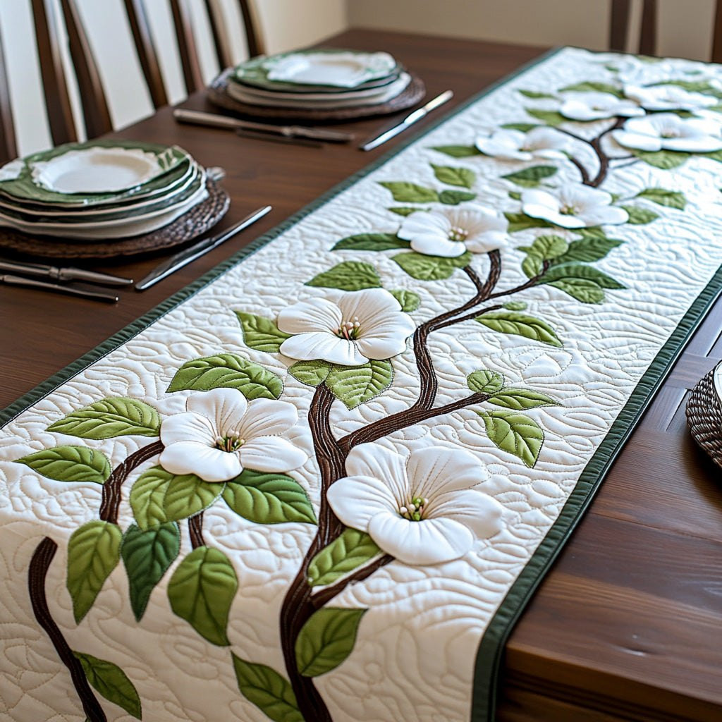 Bold Dogwood Blooms and Leaves Table Runner - Made to Order TABLE928