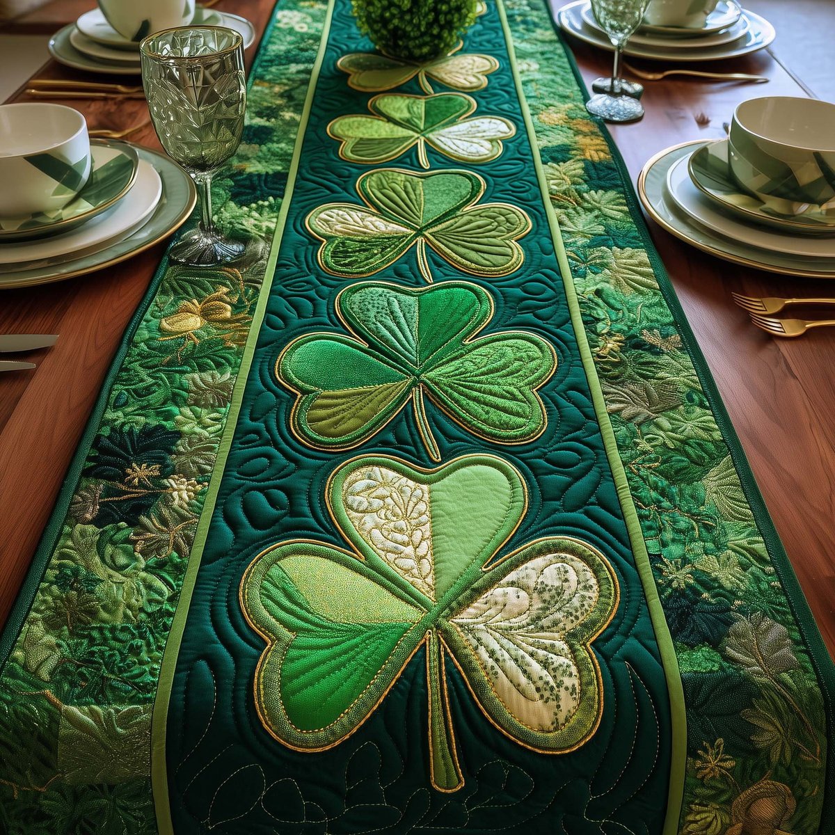 Bold Shamrocks on Deep Green Table Runner - Made to Order TABLE928