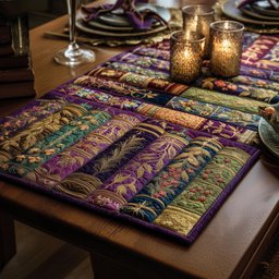 Books in Green and Purple Rows Table Runner - Made to Order TABLE928