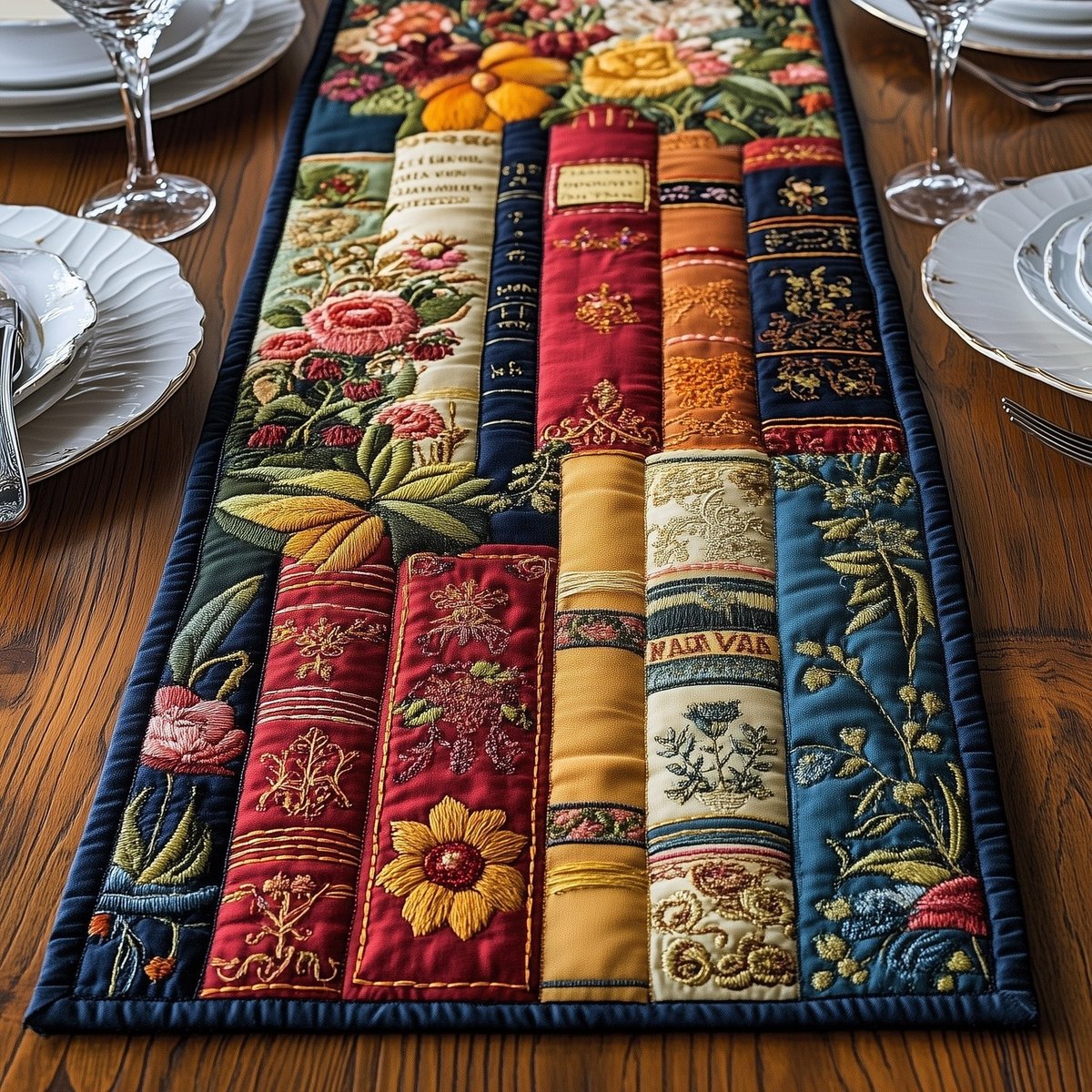 Book Spines with Climbing Roses Table Runner - Made to Order TABLE928
