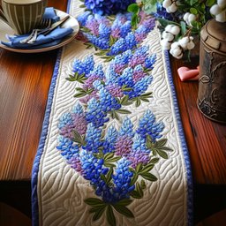 Bluebonnet Bouquet on Cream Table Runner - Made to Order TABLE928