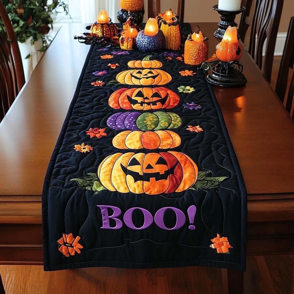 Boo with Stacked Jack o Lanterns Table Runner - Made to Order TABLE928