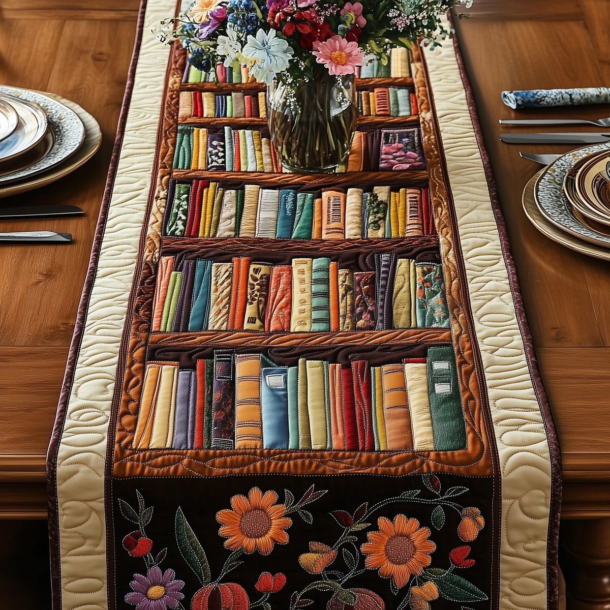 Bookcase with Orange Blossoms Table Runner - Made to Order TABLE928