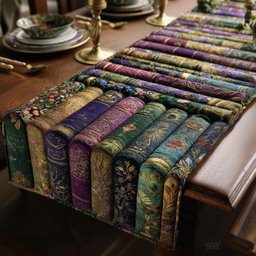 Book Spines in Purple and Green Table Runner - Made to Order TABLE928