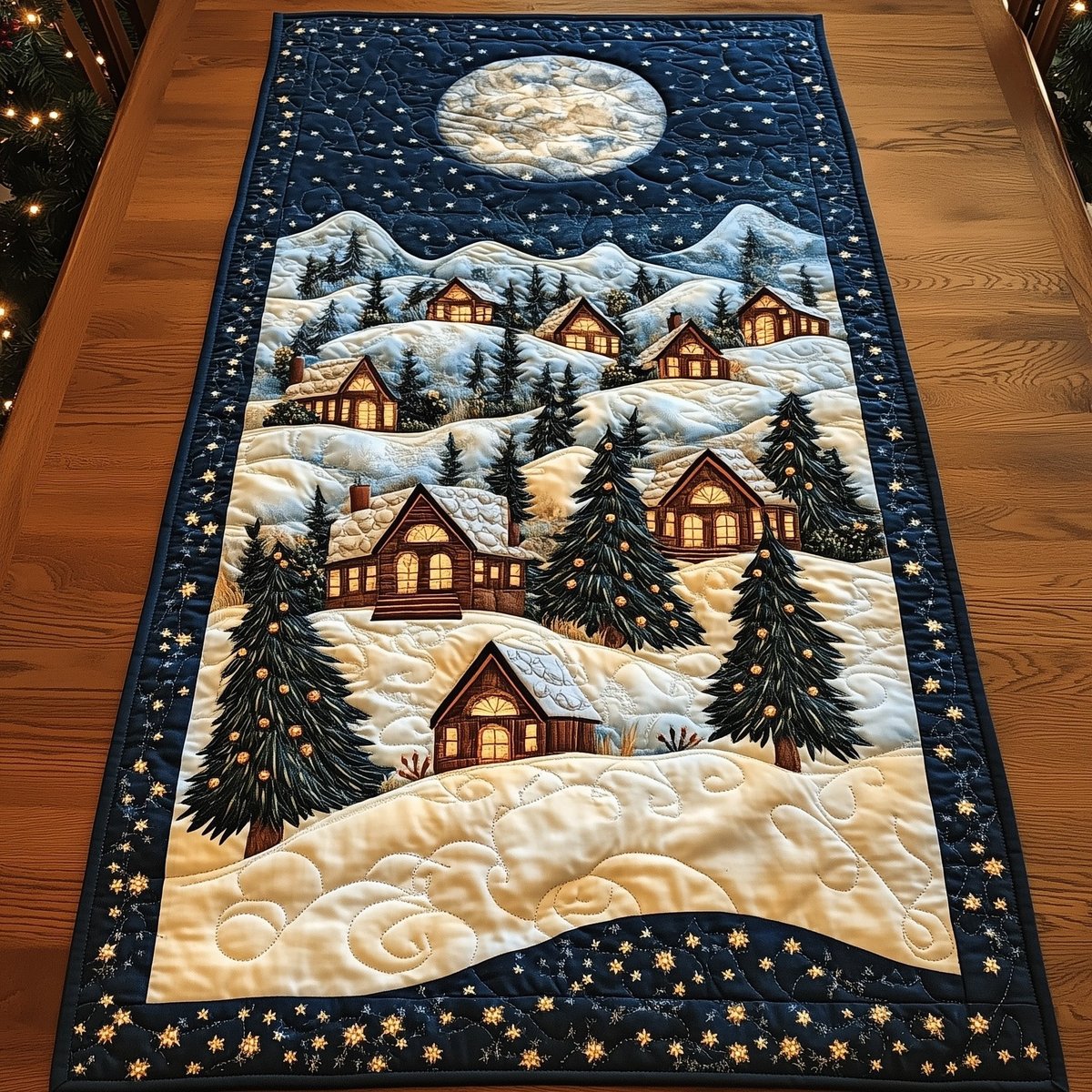 Cabins Under Starry Night Sky Table Runner - Made to Order TABLE928