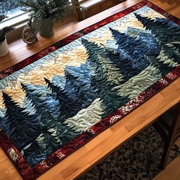 Blue Pines with Plaid Border Table Runner - Made to Order TABLE928