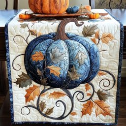 Blue Pumpkin with Autumn Leaves Table Runner - Made to Order TABLE928