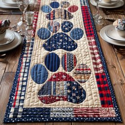 Blue Paw Print on Cream Panel Table Runner - Made to Order TABLE928